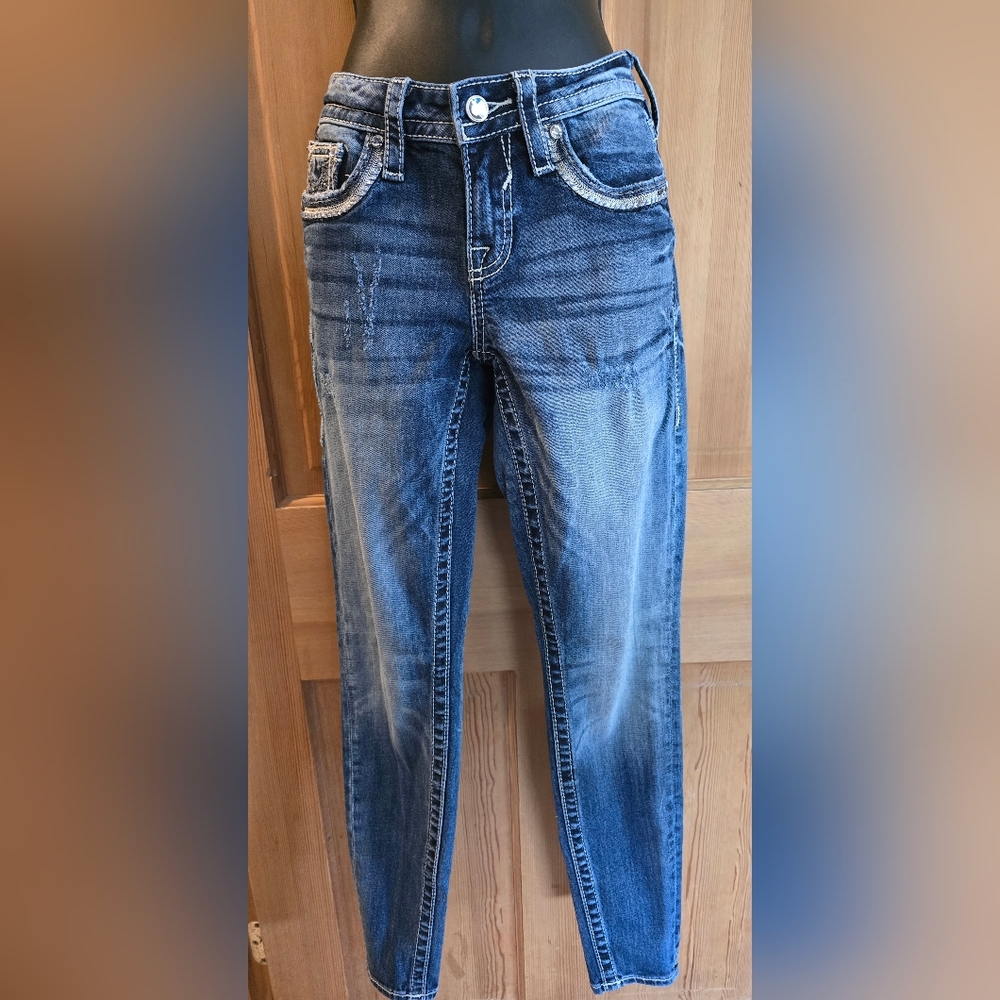 Vigoss Skinny Bling Details Rhinestones Jeans Embossed Back Pockets Concert - Picture 3 of 11